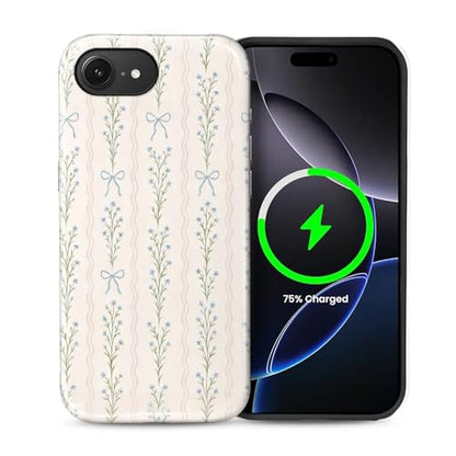 Magnetic for iPhone 16e Case,[Compatible with Magsafe] Dual Layer Protective Heavy Duty Shockproof Rugged Drop Protection Bumper Hybrid Case - Blue Bow Stripes - color: Blue Bow Stripes, size: iPhone 16e