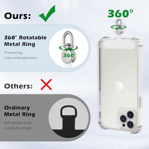 MoKo 2 Pack Phone Tether Tab, Rotatable 360° Phone Lanyard Patch, Polyester Phone Strap Replacement Part with Metal Frosted Ring, Universal Phone Strap Tabs for Most Full Coverage Phone Cases, White - color: White