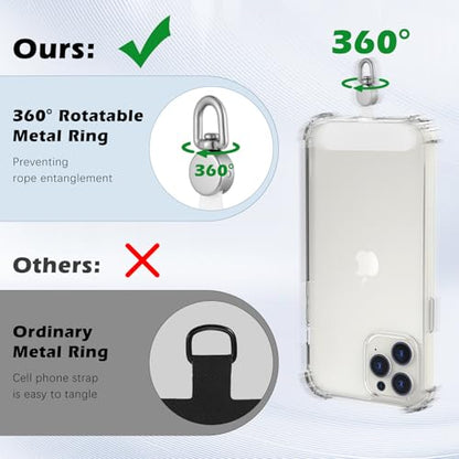 MoKo 2 Pack Phone Tether Tab, Rotatable 360° Phone Lanyard Patch, Polyester Phone Strap Replacement Part with Metal Frosted Ring, Universal Phone Strap Tabs for Most Full Coverage Phone Cases, White - color: White