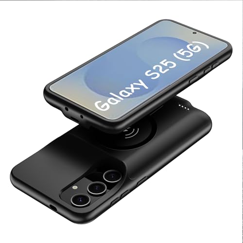 Battery Case for Galaxy S25, 10000mAh High Capacity Portable Protective Battery Case Wireless Charging Compatible with Galaxy S25 (6.2 inch) Extended Battery Charger Cover with Carplay (Black) - size: Galaxy S25