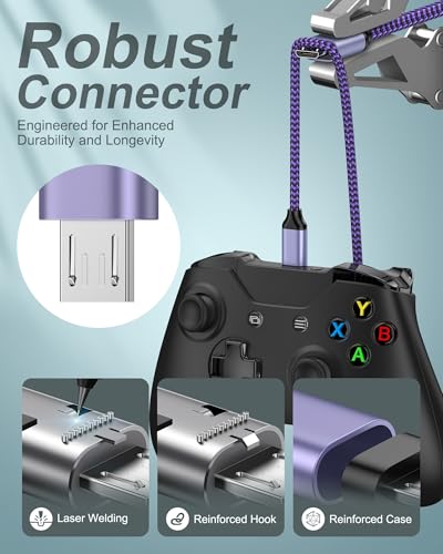 PS4 Controller Charging Cable with Dual USB Charger Block – Micro USB Cable - color: Purple, style: Micro