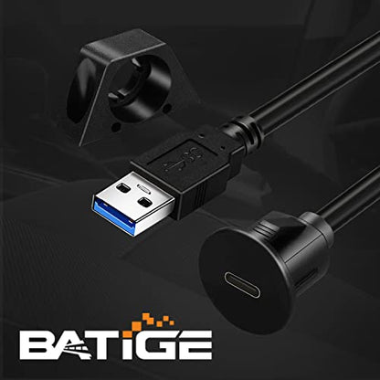 Small USB 3.0 Male to Type C 3.0 Female Car Flush Mount Cable USB C 3.0 Panel Mount Extension Cable for Car Truck Boat Motorcycle Dashboard 3ft