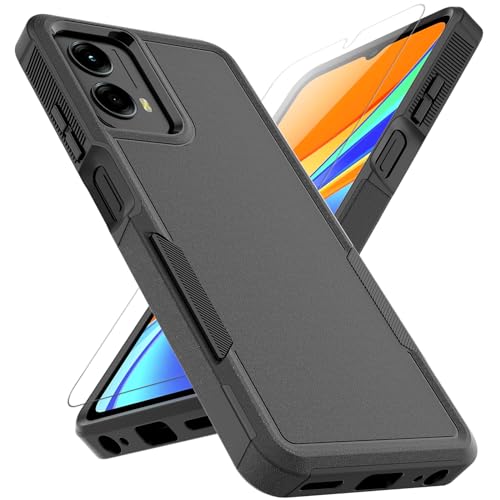 for Motorola Moto G 5G 2024 Case: Dual Layer Protective Heavy Duty Cell Phone Cover Shockproof Rugged with HD Screen Protector - Military Protection Bumper Tough - Motorola Moto G 5G 2024, Black - color: Black (PC) + Black (TPU), size: Moto G 5G 2024