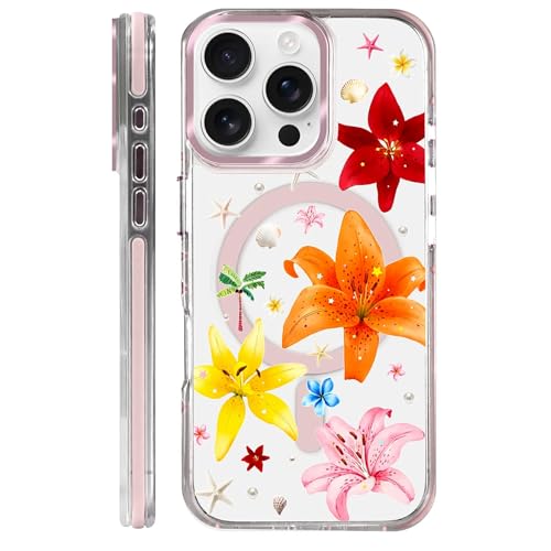 Clear Magnetic Case for iPhone 16 Pro, Slim Anti-Yellow Transparent Cover, Military Grade Protection, Phone Cases for iPhone 16 Pro, Colorful Lily Floral Summer - color: Colorful Lily Floral Summer, size: Iphone 16 Pro