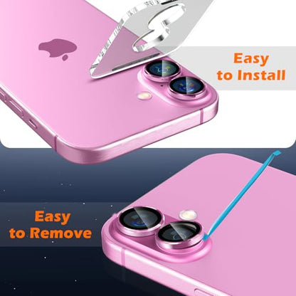 imluckies Camera Lens Protector for iPhone 16 / iPhone 16 Plus, AR+AF Tempered Glass 9H Anti-Scratch Metal Individual Lens Cover, HD Clear Camera Accessories, Case Friendly - Pink - color: Pink