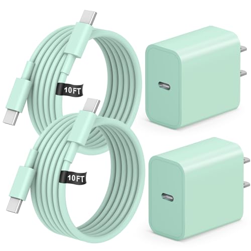 2+2Pack iPhone 17 16 15 Charger 20W Apple Charger &10ft Cable-Green - color: Green