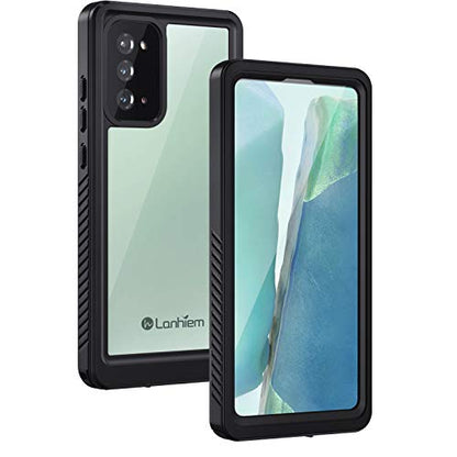Lanhiem Galaxy Note 20 Case, Built-in Screen Protector with Fingerprint Film Waterproof Dustproof Case, Full Body Heavy Duty Protective Cover for Samsung Galaxy Note 20 6.7 inch (Black/Clear) - size: for Note 20