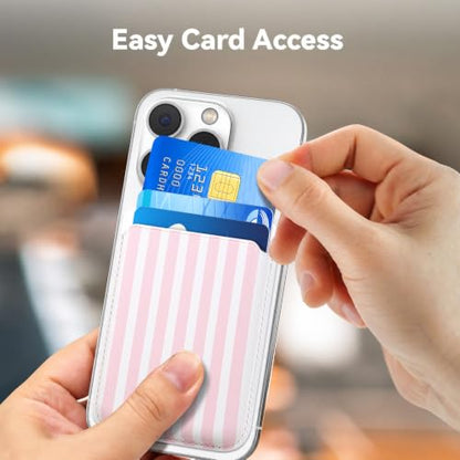 Magnetic Wallet Cell Phone Card Holder for Phone Case with Mag-Safe | Stronger Magnetic RFID Leather Phone Wallet Stick on Series of iPhone 17/16/15/14/13/12 and Pro/Promax, Blush Stripe - color: Blush Stripe, size: 1 Pack