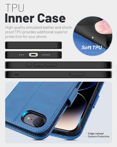 OCASE for iPhone 17e/iPhone 16e Wallet Case, Card Holder, Light Blue | RFID Blocking, Kickstand, Magnetic Closure, PU Leather Flip Folio, Shockproof TPU Shell, Protective Phone Cover (6.1") - color: Light Blue