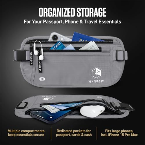 VENTURE 4TH Travel Money Belt, RFID Blocking Passport Holder - Silver - color: Silver