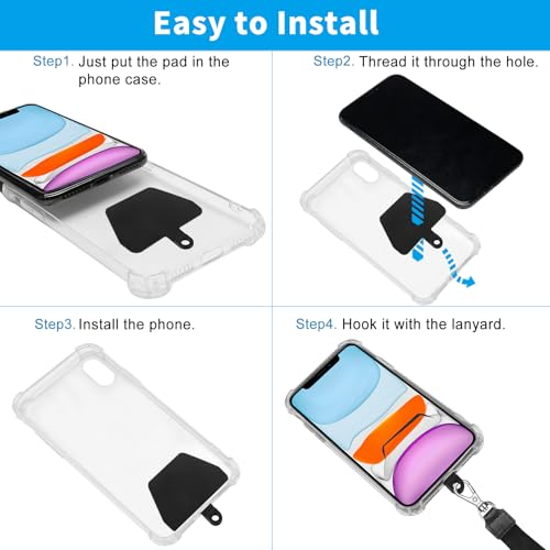 SHANSHUI Phone Lanyard, Neck Wrist Nylon Cell Phone Lanyard, 1 Pcs Tether Pads Compatible with iPhone & All Smartphones in Full Cover Cases - color: Tpublack, size: 17inch