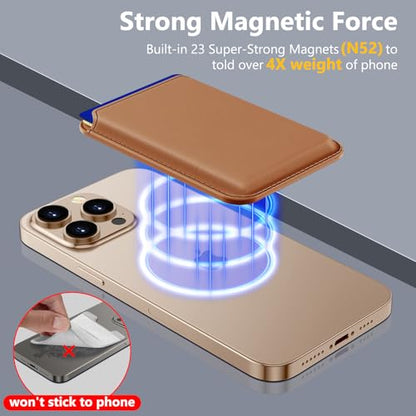 Compatible with MagSafe Wallet, Magnetic Phone Wallet 3 Cards Holder, 23 Magnets, Credit Card RFID Blocking, Slim Leather, Magnetic Wallets for iPhone 17/16/15/14/13/12 Series-Brown - color: Brown