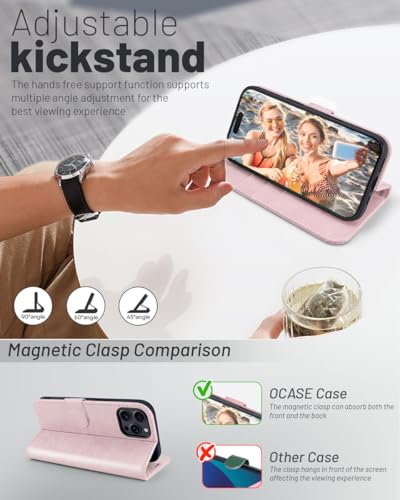 OCASE Compatible with iPhone 16 Pro Max Wallet Case, PU Leather Flip Folio Case with Card Holders RFID Blocking Kickstand [Shockproof TPU Inner Shell] Phone Cover 6.9 Inch 2024, Light Pink - color: Light Pink