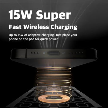POUT H3 SplitMax 3-in-1 Wireless Charging Mouse Pad – Fast Qi Charger, Mousepad Mat, and Magnetic Tray Organizer – Compatible with Smartphones and Earbuds (Palette Cream)
