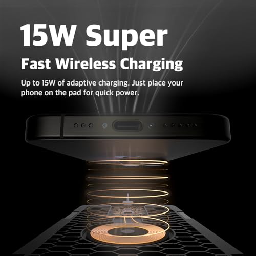POUT H3 Split Max 3-in-1 Wireless Charging Mouse Pad – Fast Qi Charger, Mousepad Mat, and Magnetic Tray Organizer – Compatible with Smartphones and Earbuds (Pacific Blue)