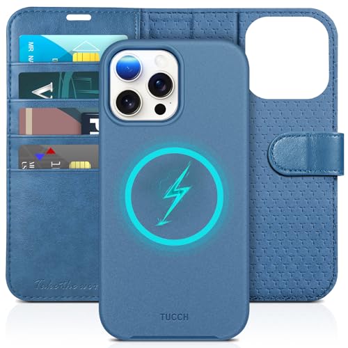 TUCCH 2-in-1 Removable Wallet Case for iPhone 15 Pro Max (6.7"), Light Blue | RFID Blocking, 4 Card Holders, Kickstand, Wireless Charging, Shockproof TPU, PU Leather, Magnetic, Flip Cover - color: Lake Blue (2-in-1 Detachable)