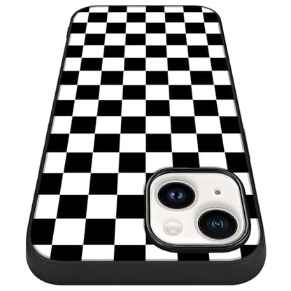 Compatible with iPhone 14 Case Checkered Pattern Black White | Anti-Scratch Hard PC Back, Non-Slip Soft TPU Sides, Shockproof Protection Cover - color: Black White