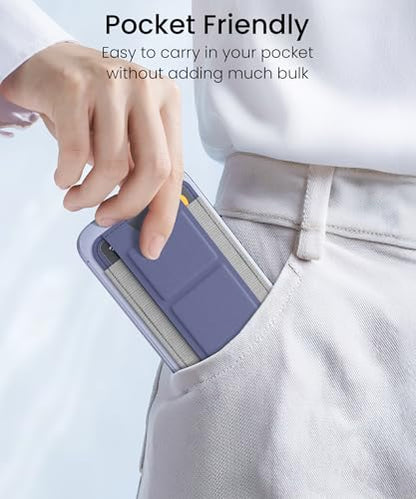 GONEZ for MagSafe Wallet with Stand, Stronger Magnetic Card Holder for iPhone 16/15/14/13/12 Series, Premium Leather Phone Wallet with RFID Blocking, 1 Slot, Fit 5 Cards, Lavender Gray - color: LAVENDERGRAY