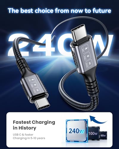 USB C to USB C Cable 20Ft, 240W Fast Charging, 20Gbps Data, 4K 60Hz Video - color: 240W 20FT USB C to USB C Cable (Black)