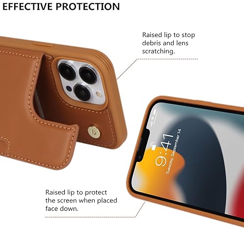 iCoverCase Compatible with iPhone 13 Pro Case with Card Holder, Wallet Phone Case for Women Men RFID Blocking PU Leather Protective Case 6.1 Inch (Light Brown) - color: Light Brown