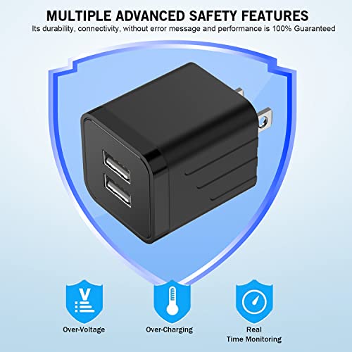 iPhone Fast Charger,2Pack 10FT Phone Charge 2.1A Dual Port USB Wall Charger - color: Black 2Pack 10FT
