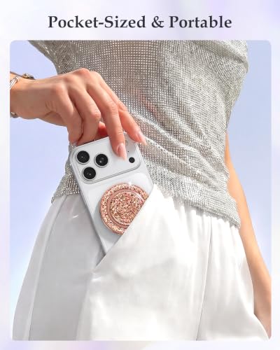 SYNCWIRE for MagSafe Phone Grip, Sparkly Magnetic Phone Ring Holder - color: Glitter Rose Gold