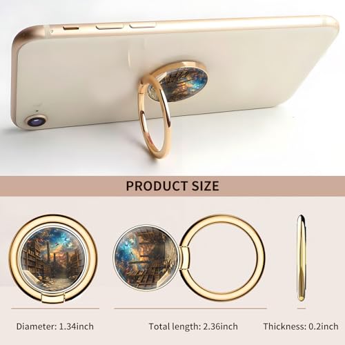 Cell Phone Ring Holder, Cute Metal Phone Grip Stand Finger Ring Kickstand, Flexible 360°Rotation Phone Tablet Case Accessories Compatible with Most Phones Bookshelf Bird Sky - color: Bookshelf Bird Sky