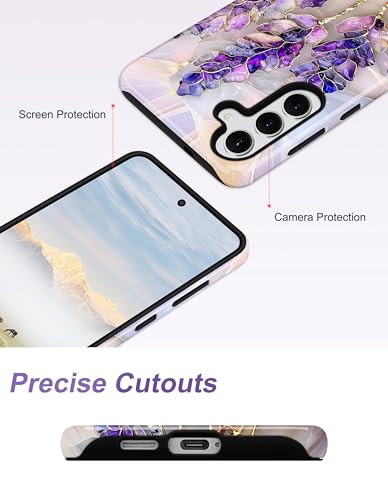 Magnetic Flower Case for Samsung Galaxy A16 5G, Purple | Compatible with MagSafe, Cute Aesthetic Stained Glass Floral, TPU and PC Protective Phone Cover for Women Girls - color: Purple Lavender