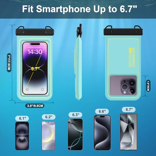 IP68 Waterproof Phone Pouch Floating, Up to 6.7", Green - color: Green, size: Up to 6.8"