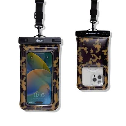 Sonix Waterproof Phone Pouch - Floating Phone Case Dry Bag w/Crossbody Lanyard - Beach Cruise Travel Essentials - Compatible w/All Devices, Touchscreen Friendly | Brown Tort - color: Brown Tort