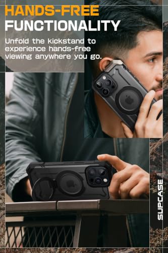 SUPCASE for iPhone 15 Pro Max Case (6.7 inch), Compatible with MagSafe | Built-in Kickstand, Military-Grade Protection, Heavy Duty Magnetic Phone Case,4X Shockproof Air Bag,Black,Unicorn Beetle Grip
