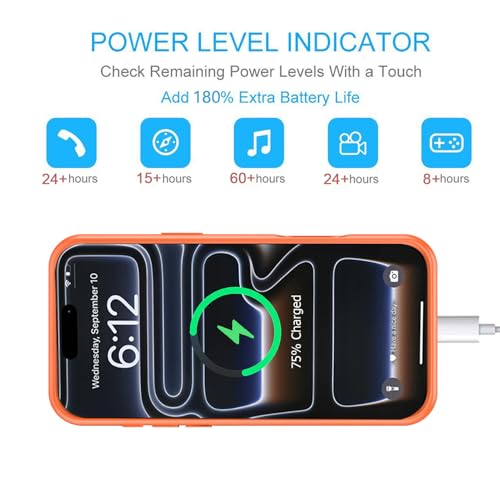 Battery Case for iPhone 17 Pro, 10000mAh Protective Charging Case with Wireless Charging Compatible with iPhone 17 Pro (6.3 inch) Rechargeable Extended Battery Pack Charger Case with Carplay (Orange) - size: iPhone 17 Pro Orange - 10000mAh