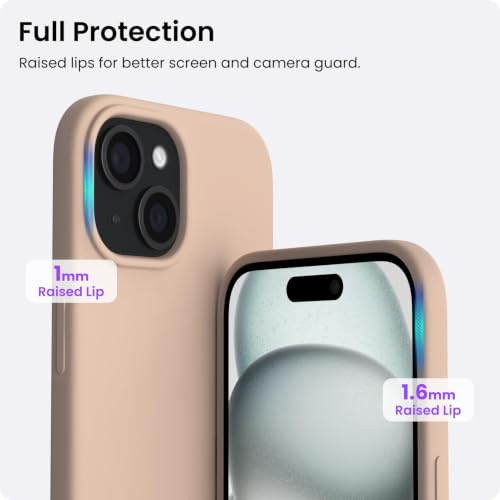 ORNARTO Compatible with iPhone 15 Case 6.1, Slim Liquid Silicone 3 Layers Full Covered Soft Gel Rubber Phone Case, Anti-Scratch Shockproof Protective Cover 6.1 Inch, Khaki Nude - color: Khaki Nude