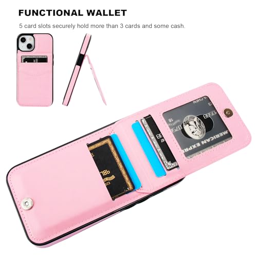 KIHUWEY for iPhone 14 Wallet Case Card Holder Kickstand, Pink - color: Pink