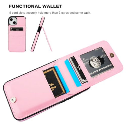 KIHUWEY for iPhone 14 Wallet Case Card Holder Kickstand, Pink - color: Pink