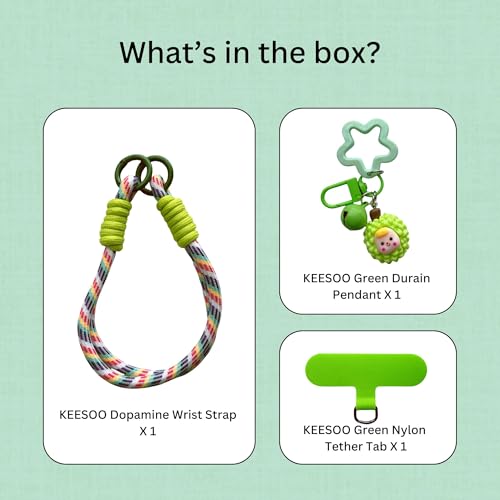 Dopamine Vibes Universal Wrist Strap - Korean-Style Short Phone Lanyard with Cute Green Durain Charm, 7mm Rope, Trendy Anti-Theft Tether for Girls, Includes Pendant & Nylon Phone Tab - color: 06 Dopamine Green Durain Star