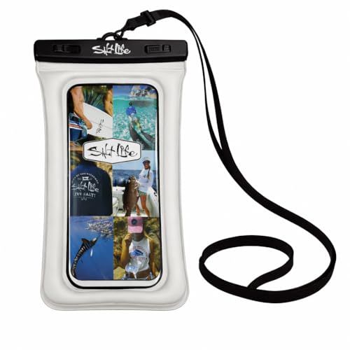 Salt Life Floating Waterproof Phone Case– IPX8 100% Waterproof Phone Case that Floats in Water, Universal Phone Dry Bag with Touchscreen Clear Window, Secure Seal Closure & Lanyard (White) - color: White