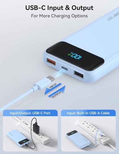 Nusyddy Portable Charger 10000mAh with 4 Built-in Cables & 6 Outputs Blue - color: Blue