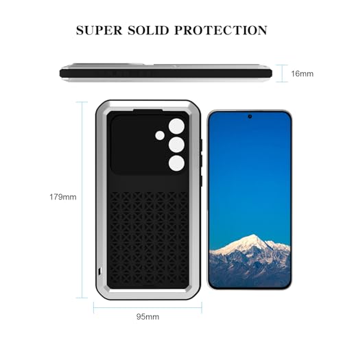 LOVE MEI Military Rugged Case for Samsung Galaxy S25 FE 5G, with Tempered Glass Screen Protector, Shockproof Dustproof Scratch Proof Hybrid Metal and Silicone Gel Heavy Duty Full Body Cover (Silver) - color: Silver