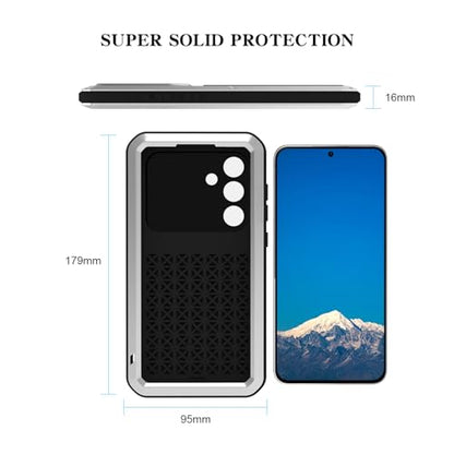 LOVE MEI Military Rugged Case for Samsung Galaxy S25 FE 5G, with Tempered Glass Screen Protector, Shockproof Dustproof Scratch Proof Hybrid Metal and Silicone Gel Heavy Duty Full Body Cover (Silver) - color: Silver
