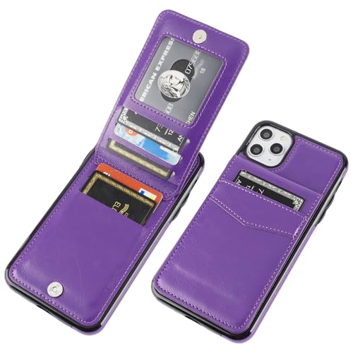 KIHUWEY for iPhone 11 Pro Max Wallet Case Card Holder, Dark Purple | Credit Card Slots, PU Leather, Kickstand, Magnetic Clasp, Flip Heavy Duty Cover for Men and Women - color: Dark Purple