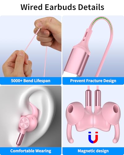 USB Earbuds with Microphone for PC Laptop,USB A Headphones,Pink - color: Pink