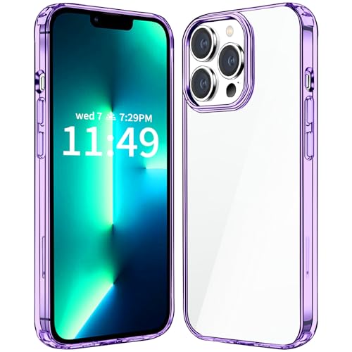 JJGoo Compatiable with iPhone 13 Pro max Case Clear, Transparent Shockproof Phone Case, Slim Anti-Scratch Hard PC Back Protective Cover Bumper, Transparent Purple - color: Transparent Purple