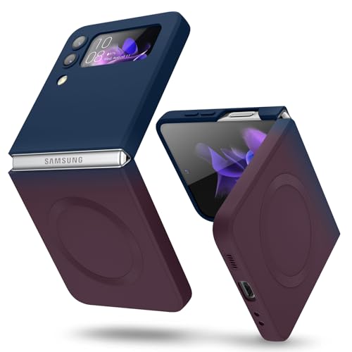 Compatible with Galaxy Z Flip 4 Case, Magnetic Gradient Color | Soft TPU Phone Cover with Camera Lens Protector Cover for Galaxy Z Flip 4 6.7 Inch, Blue to Dark Red Gradient(10-12) - color: Blue & Dark Red