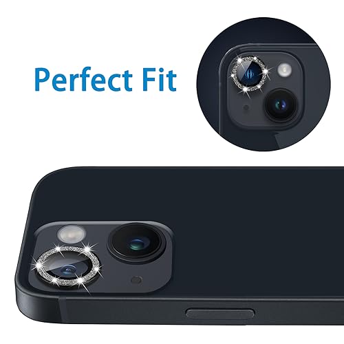 for iPhone 14 & iPhone 14 Plus Camera Lens Protector, Bling Glitter Diamond Lens Cover 9H Tempered Glass Camera Cover Anti Scratch Lens Protector Individual Lens Ring - 2PCS Glitter Black - color: Black Glitter