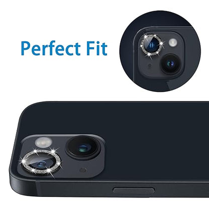 for iPhone 14 & iPhone 14 Plus Camera Lens Protector, Bling Glitter Diamond Lens Cover 9H Tempered Glass Camera Cover Anti Scratch Lens Protector Individual Lens Ring - 2PCS Glitter Black - color: Black Glitter