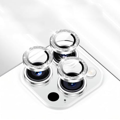 Camera Lens Protector for iPhone 15 Pro Max/15 Pro/14 Pro Max/14 Pro 9H Tempered Glass Screen Protector Cover Alignment Kit Metal Individual Ring (Silver Glitter) - color: Silver Glitter