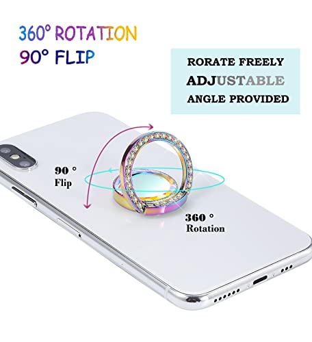 Iridescent Glitter Bling Bling Phone Ring Holder,Sparkle Phone Ring Grip Artificial Stand with Flat Diamond,Flat Rhinestone Cell Finger Ring for Phones,Pad(Rainbow) - color: Rainbow