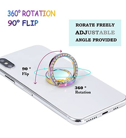 Iridescent Glitter Bling Bling Phone Ring Holder,Sparkle Phone Ring Grip Artificial Stand with Flat Diamond,Flat Rhinestone Cell Finger Ring for Phones,Pad(Rainbow) - color: Rainbow