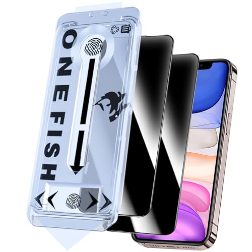 OneFish Screen Protector Privacy Glass for iphone 11/Xr, Anti-Spy Tempered Glass Private,Edge Protection Screen Protector with Installation Frame,9H Hardness Scratch Resistant, Bubble Free, 2 Packs. - size: iPhone 11/XR
